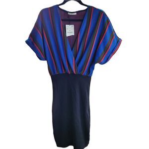 Zara Contrast Color Dress Faux Wrap Striped Fitted Bottom Medium‎
